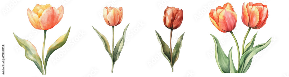 Collection of PNG. Watercolor tulip painting, isolated on a transparency background. Collection of PNG. Watercolor tulip painting, isolated on a transparency background.