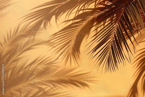 palm tree shadows on pastel orange background wall mockup