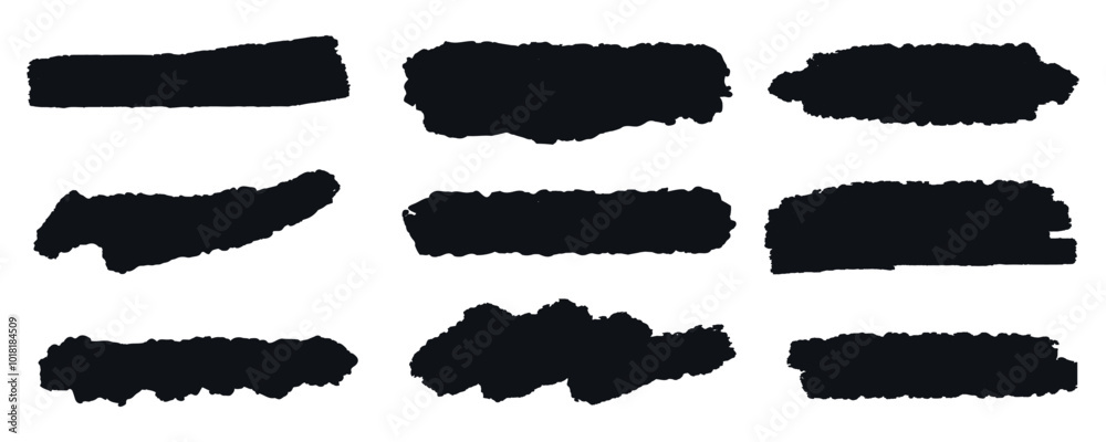 Set of black paint strokes. Grungy brushes collection