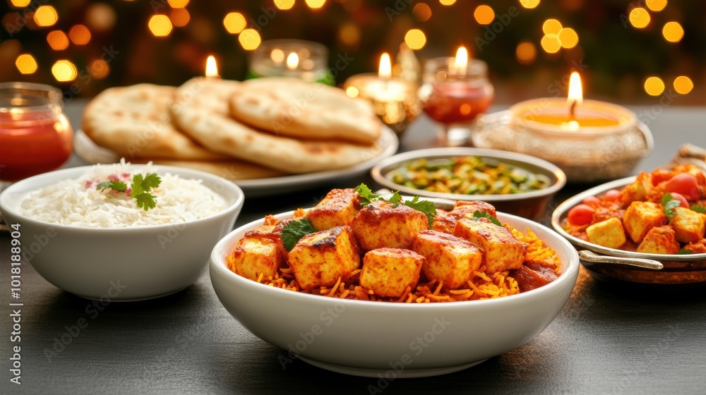 Christmas Holiday Dinner Table with Traditional Festive Dishes and Christmas Holiday Dinner Table with Traditional Festive Dishes and