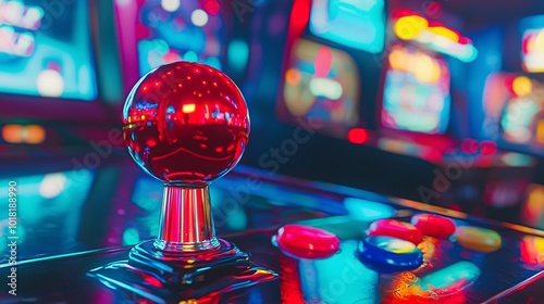 Vintage Arcade Game Joystick Close-Up View photo