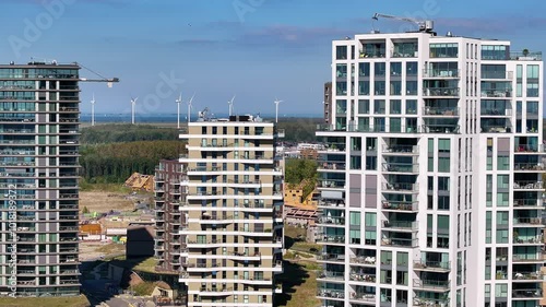 Almere, Flevoland - Netherlands 5th of October 2024: Aerial of the new Almere Duin residential area photo