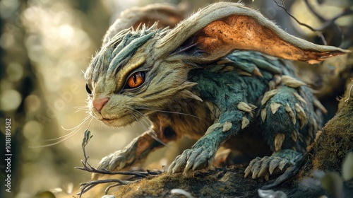 A fantastical animal with exaggerated features, combining real-world traits with digital surrealism, creating an otherworldly Artbreeder-style creature.