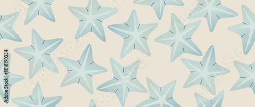 Flat illustration. Seamless starfish. In cartoon style. Cute print. Ideal for gift wrapping, posters, covers, screensavers, textile decor, etc.