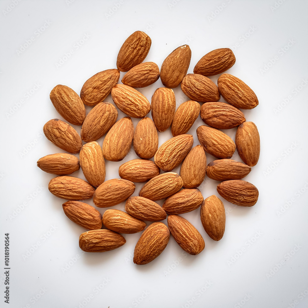 Almonds, isolated on a clean, smooth white background Almonds, isolated on a clean, smooth white background