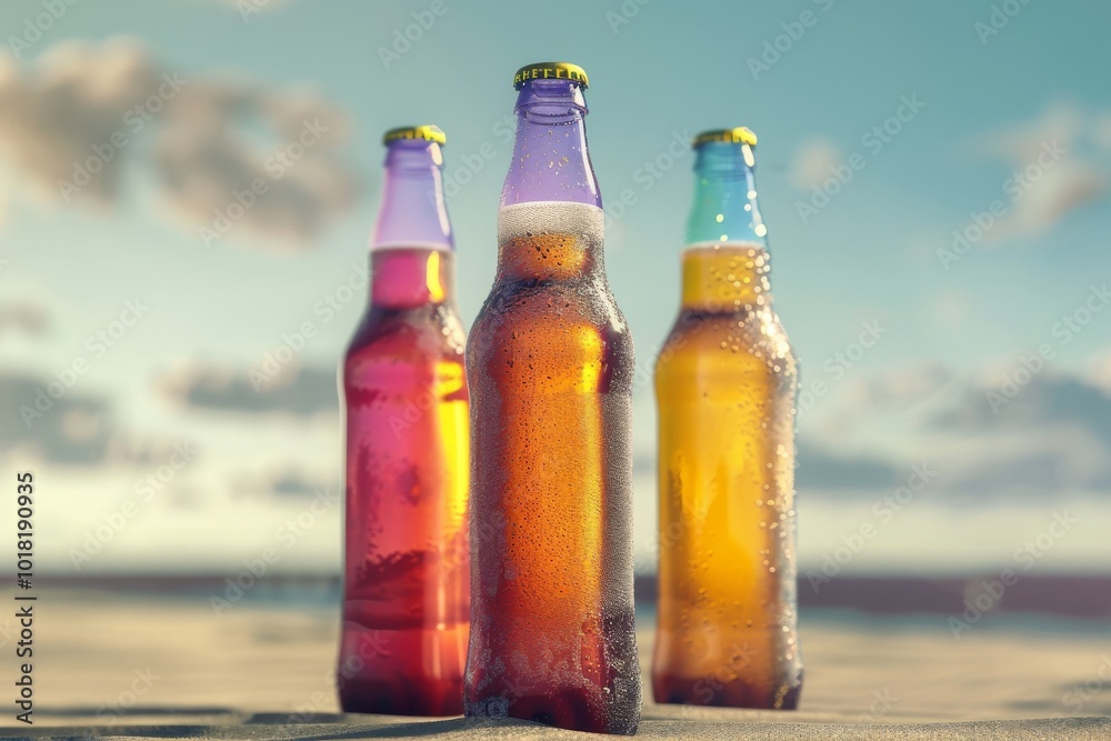 Orange Beer Bottles Mockup for Summer Day, Sweet Alcohol Drinks for Holiday Celebration, Beer Bottle Orange Beer Bottles Mockup for Summer Day, Sweet Alcohol Drinks for Holiday Celebration, Beer Bottle