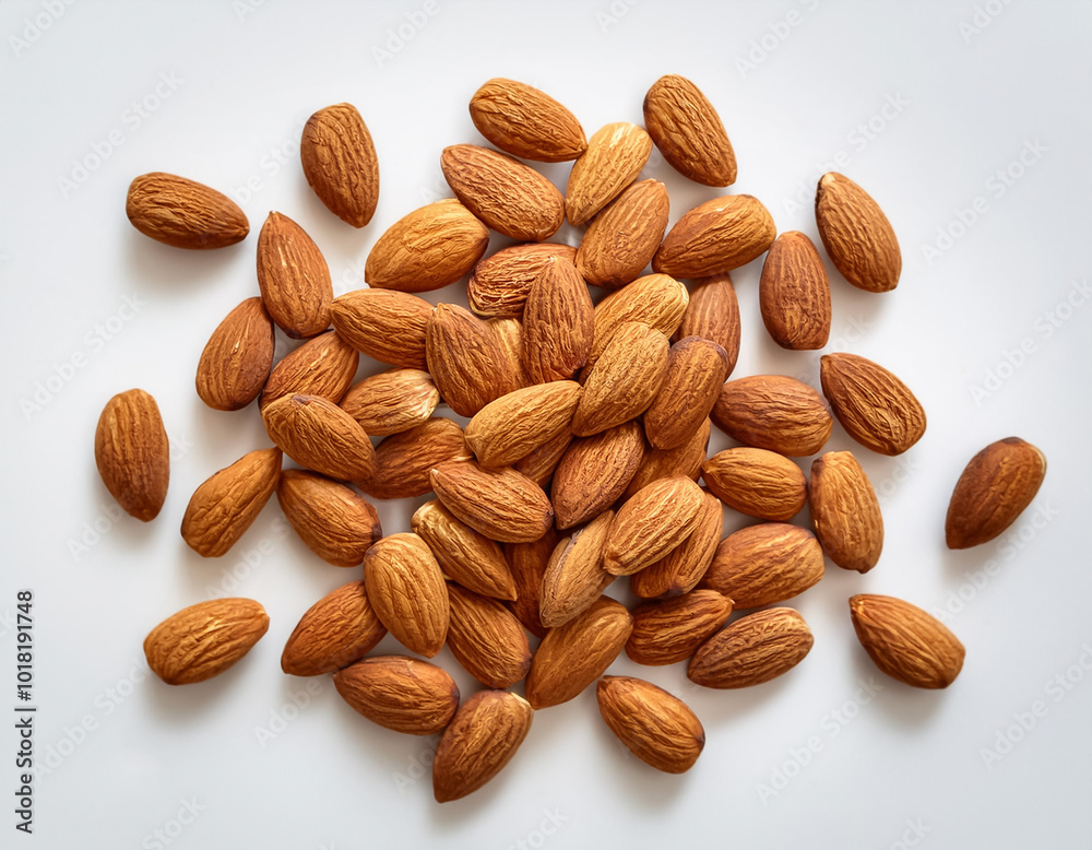 Almonds, isolated on a clean, smooth white background Almonds, isolated on a clean, smooth white background