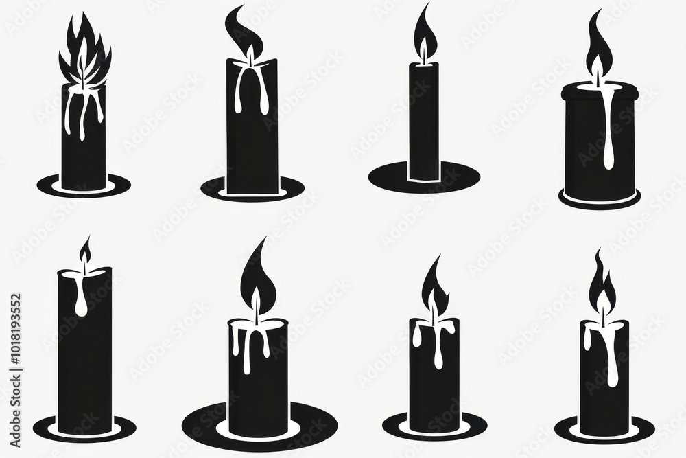 Candle icon, paraffin decoration, black minimal candlelight silhouette, relax aroma candle decoration