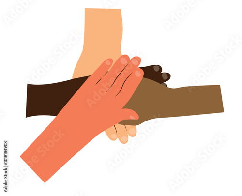 Hands of People Holding Together. Multi cultural diversity, teamwork and business vector art