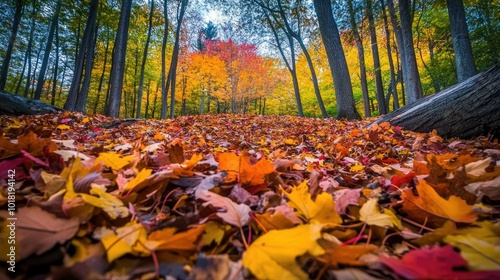 Wallpaper Mural A thick pile of fallen autumn leaves in vibrant colors covering the forest ground, capturing the essence of fall Torontodigital.ca