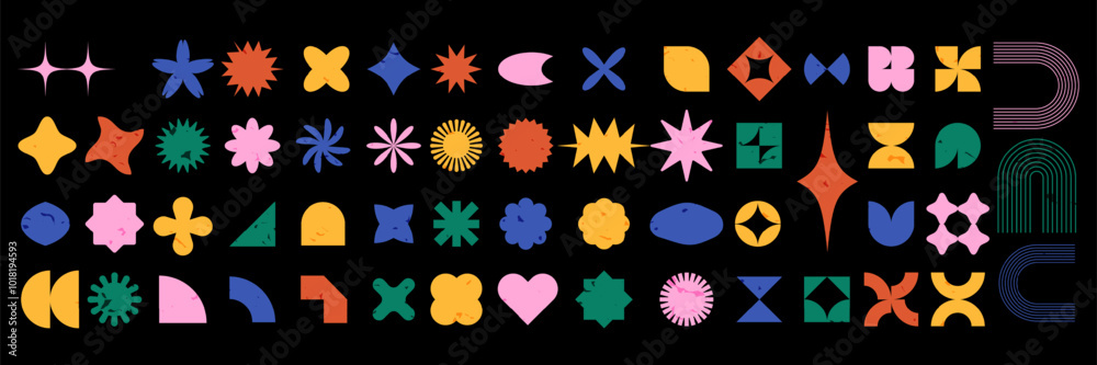 Big set of illustration brutalist geometric shape. Abstract colored element bauhaus style design. clip art y2k design.vintage label sticker collection set Big set of illustration brutalist geometric shape. Abstract colored element bauhaus style design. clip art y2k design.vintage label sticker collection set
