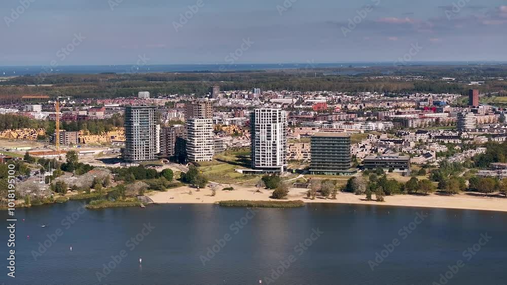 Almere, Flevoland - Netherlands 5th of October 2024: Aerial of the new Almere Duin residential area Almere, Flevoland - Netherlands 5th of October 2024: Aerial of the new Almere Duin residential area