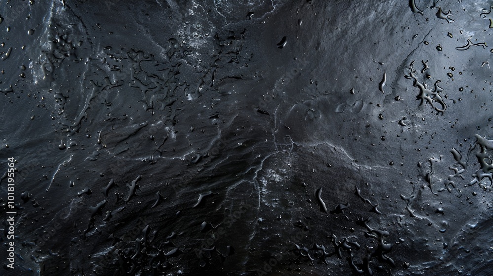 Obraz premium Textured dark surface with water droplets and abstract pattern, modern design background, copy space