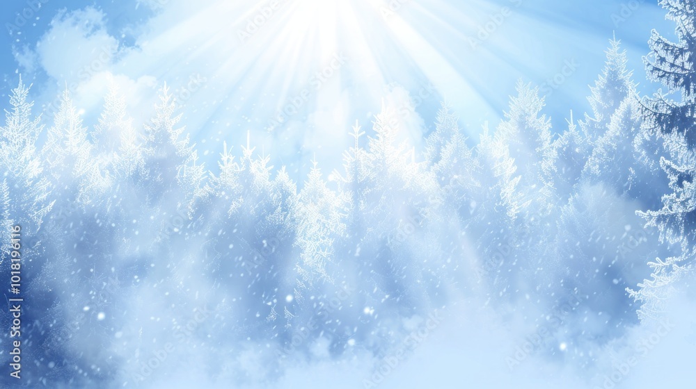 Snowy Forest with Sun Rays Snowy Forest with Sun Rays