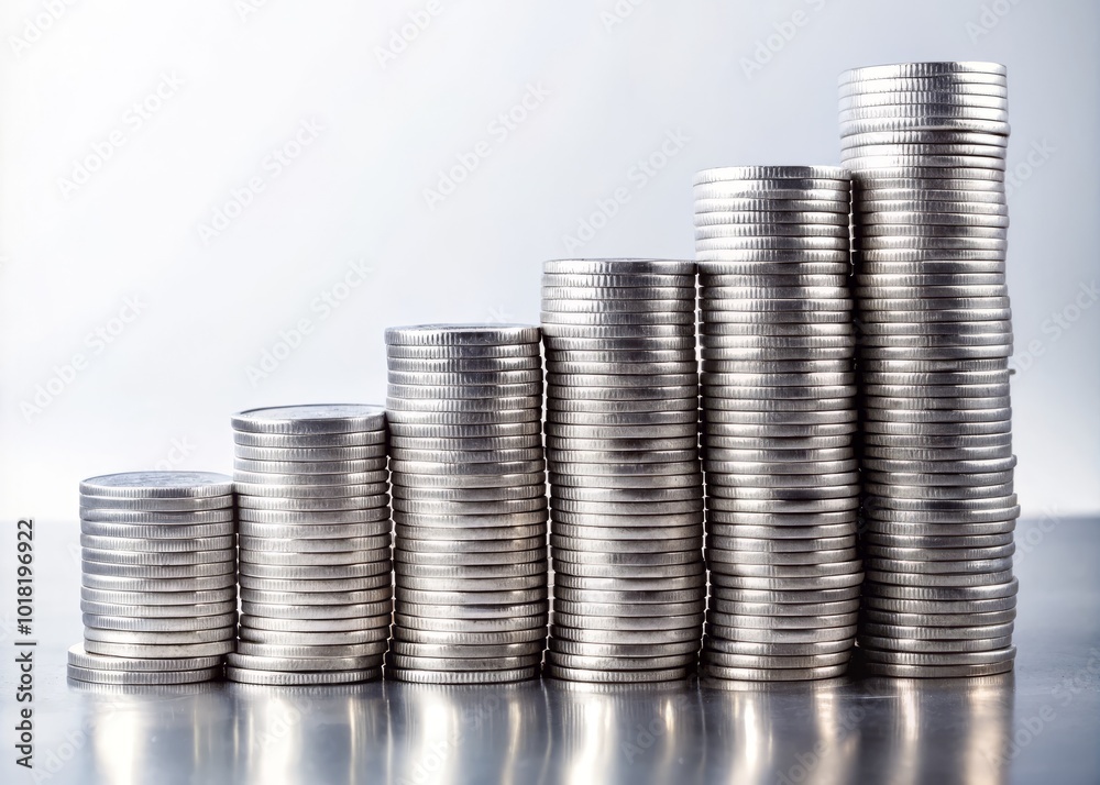 Silver Coin Stacks for Money Saving and Investment in Financial Business Silver Coin Stacks for Money Saving and Investment in Financial Business