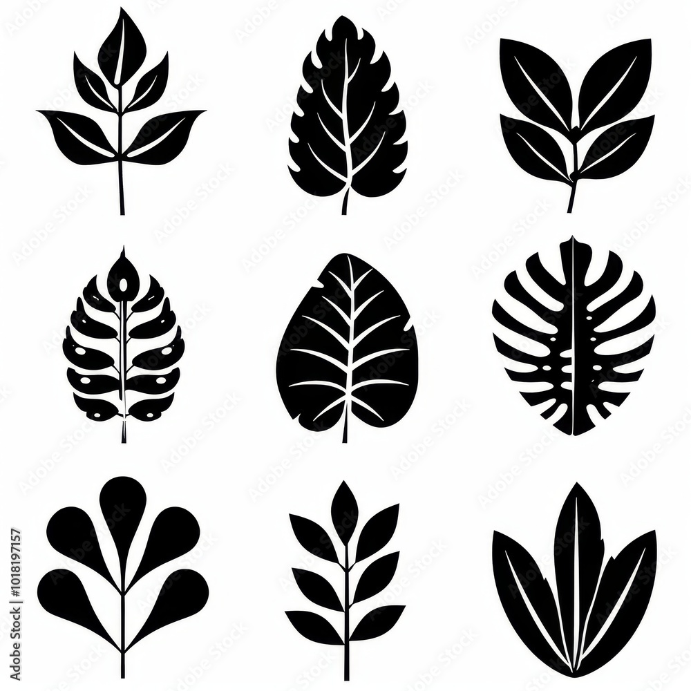 Fototapeta premium Croton (Codiaeum variegatum) Pot Plant Icon Set, Codiaeum Plant Flat Design, Abstract Croton Symbols
