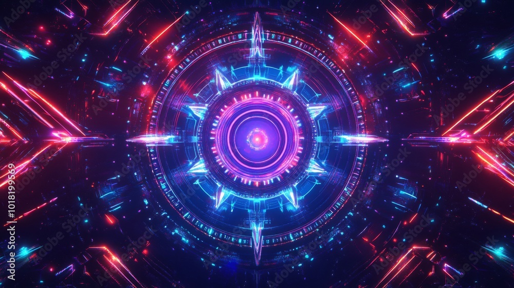 Abstract neon light design with glowing lines and a circular center Abstract neon light design with glowing lines and a circular center