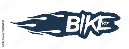 Vector white scratched and distorted text Bike ride with flames. Isolated on white background