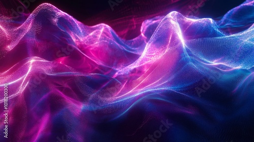 Abstract Wavy Pattern of Glowing Blue and Pink Particles