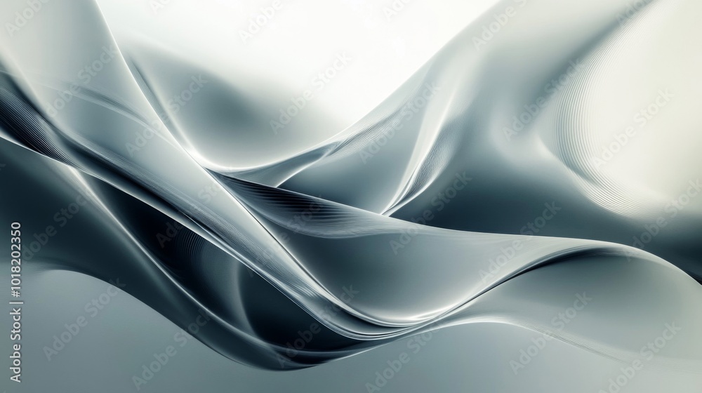 Fototapeta premium Abstract Silver Waves Flowing Through a White Background