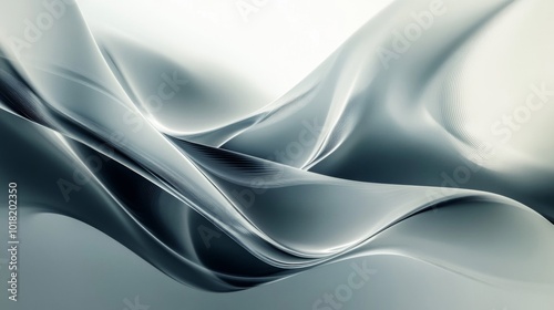 Abstract Silver Waves Flowing Through a White Background