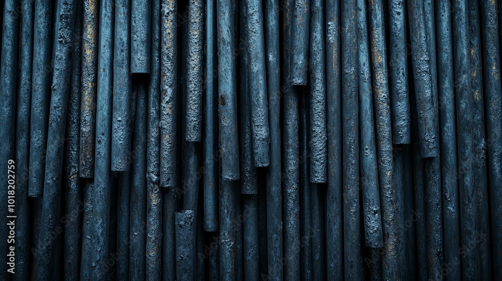 A close-up of a wall of weathered steel pipes A close-up of a wall of weathered steel pipes