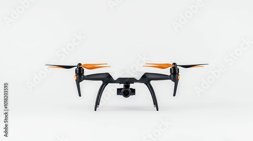 Drone with four propellers on a white isolated background.