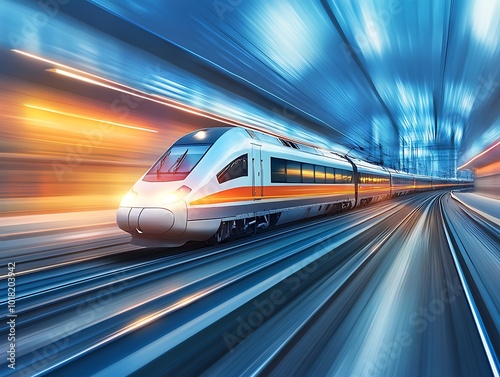 High-speed train transporting cargo at a railway station