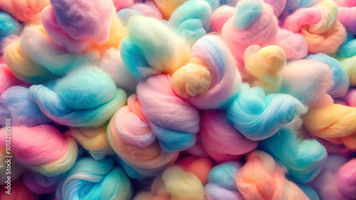 Top View of Colorful Cotton Candy Swirls. Colorful cotton candy in pastel shades.