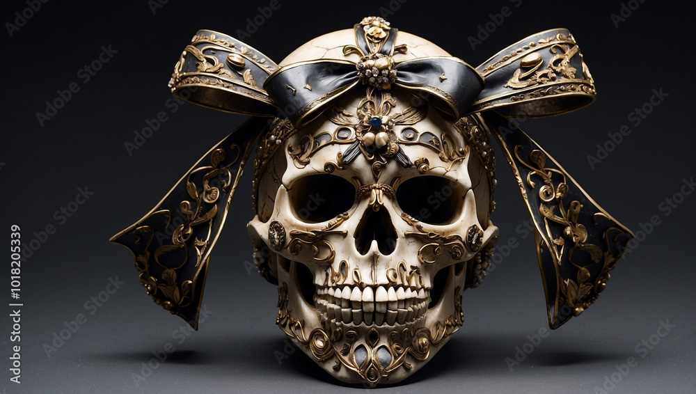Fototapeta premium PNG Skull Adorned with a Bow