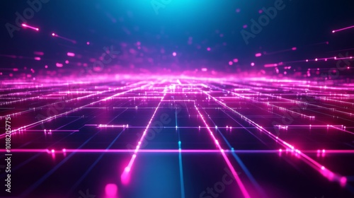 Abstract Grid with Pink and Blue Neon Lines