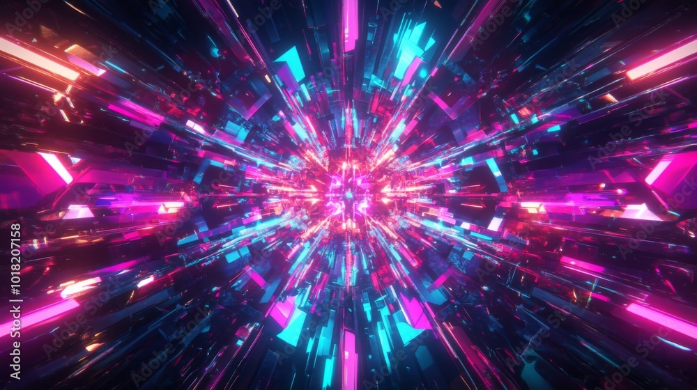 Naklejka premium Abstract Digital Tunnel with Vibrant Pink and Blue Neon Lights