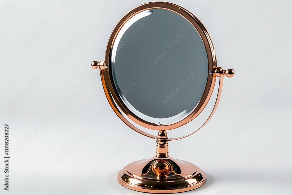 Elegant rose gold table mirror on white background, isolated, high detail, sharp focus Elegant rose gold table mirror on white background, isolated, high detail, sharp focus