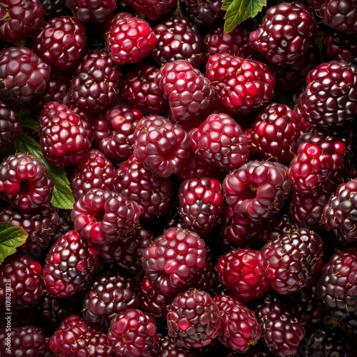 Loganberry texture background, Rubus loganobaccus fruits pattern, many logan berry mockup