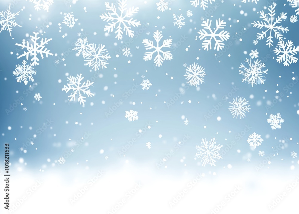 Luminous snowflakes illuminated by sunbeams on an icy blue background Luminous snowflakes illuminated by sunbeams on an icy blue background