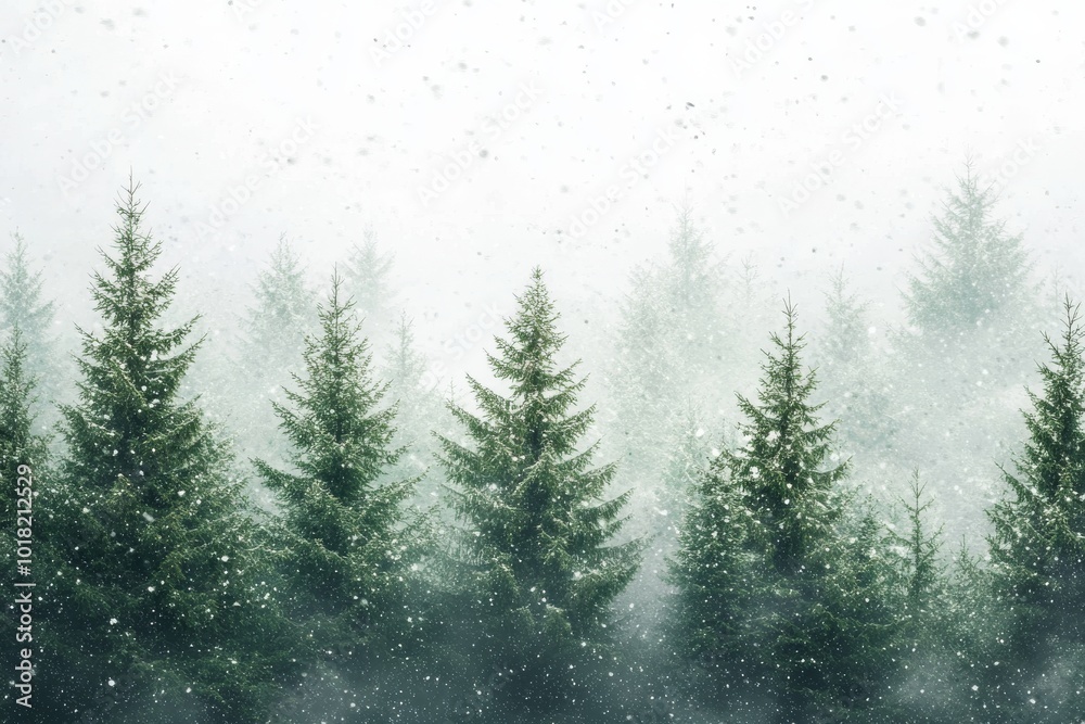 Fototapeta premium An enchanting frozen winter landscape with snow-covered fir trees