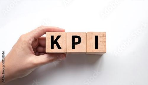 Hand hold wooden block with word kpi on white background