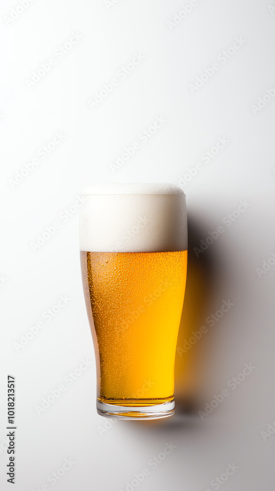 Beer glass with frothy top, white background Beer glass with frothy top, white background