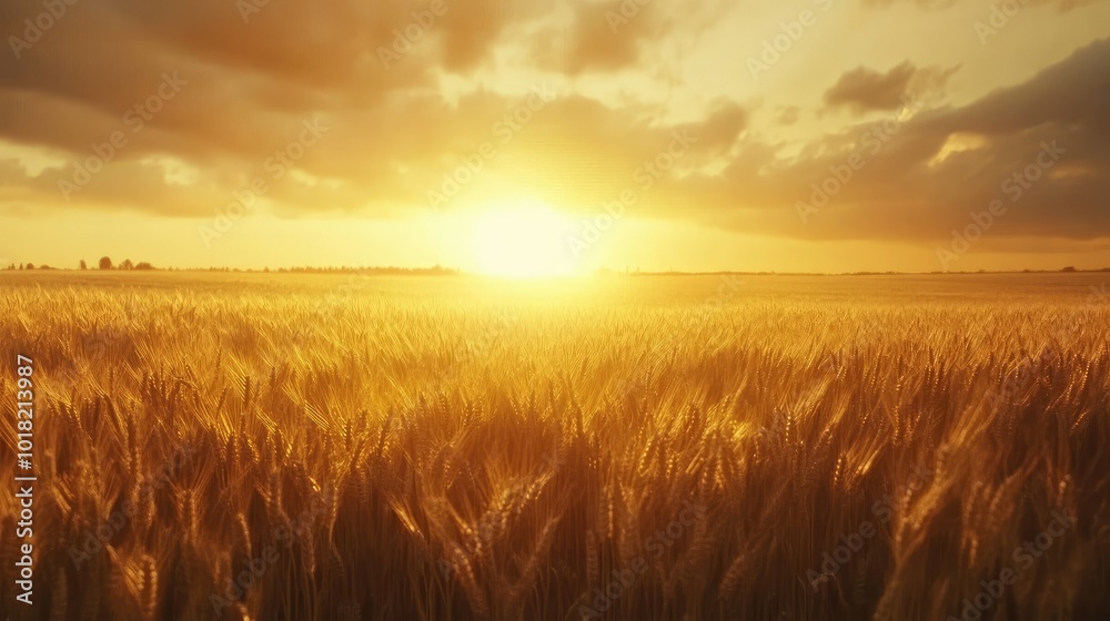 A wide shot of a barley field under golden hour light, with tall stalks glowing against the setting sun. A wide shot of a barley field under golden hour light, with tall stalks glowing against the setting sun.