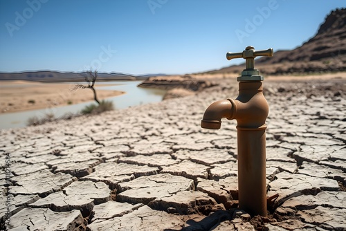 Dry Riverbed Faucet Drought Water Scarcity Crisis