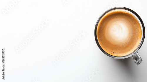 Coffee cup with latte art on white background