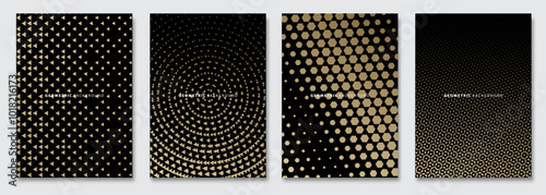 Vector abstract background, creative patterns, geometric gradient texture. Golden deluxe Minimal pattern design. Dark colors. Modern Cover templates set.