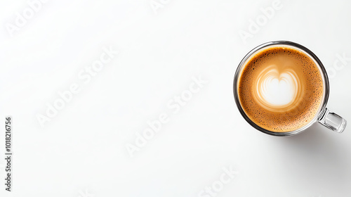 Coffee cup with latte art on white background