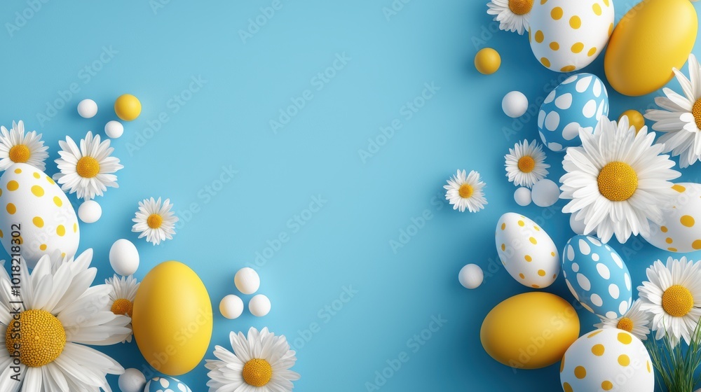 Bright Easter Background with Eggs and Flowers Bright Easter Background with Eggs and Flowers