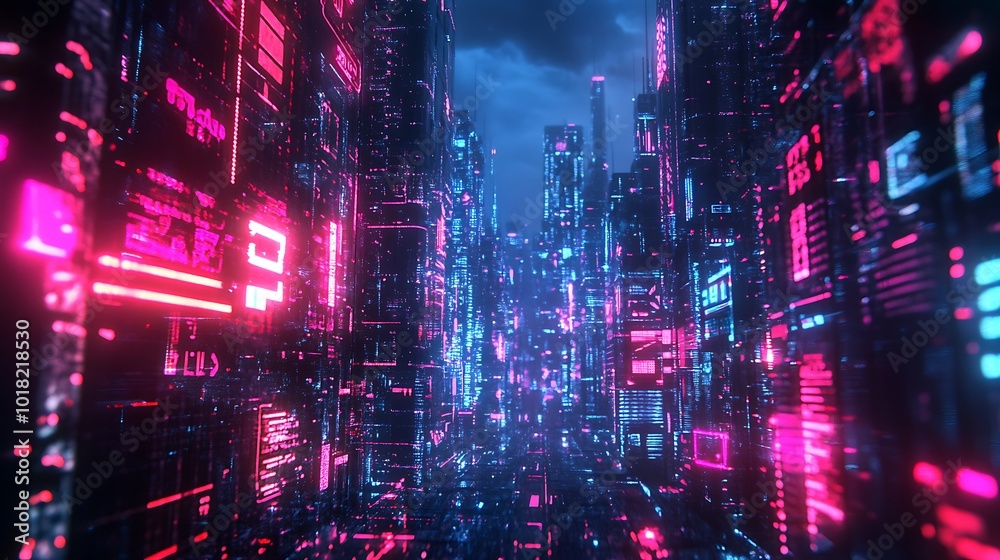 Futuristic data center with striking neon silhouettes and lights Futuristic data center with striking neon silhouettes and lights