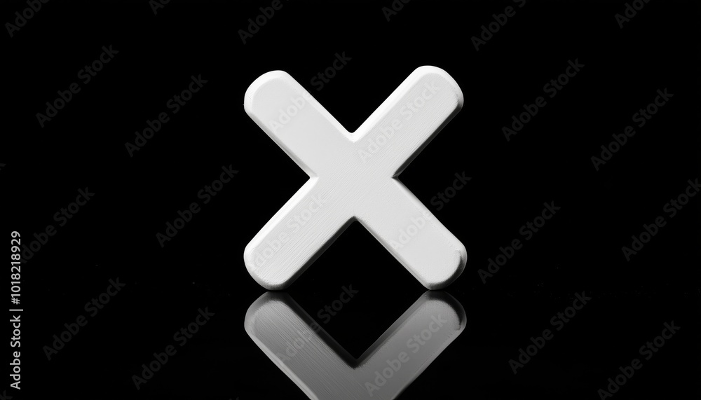 Obraz premium A large white X shape with a smooth surface standing against a black background with a reflective surface