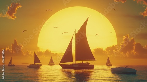 Sunset with an orange hue: Taking or illustrating a beautiful orange sunset.