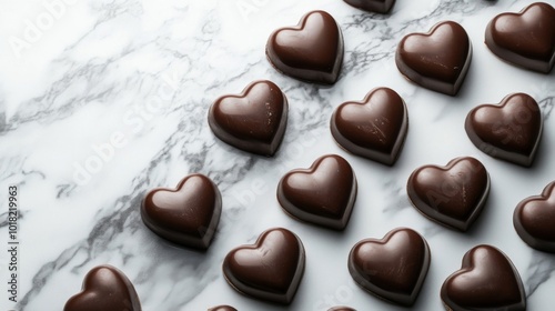 Heart-Shaped Chocolate Candies on Marble Background