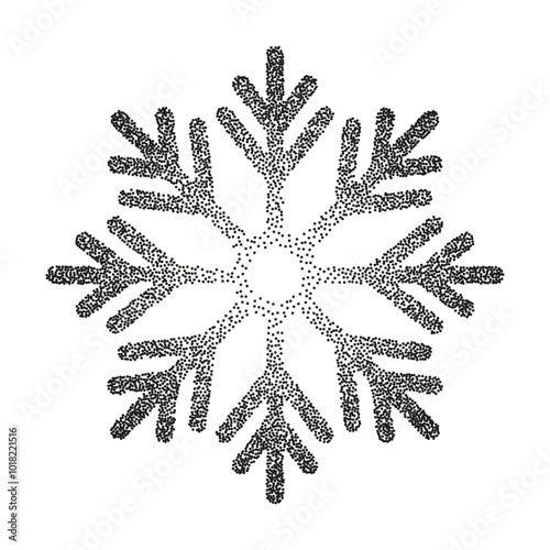 Halftone Snowflake icon. Snow vintage stipple element. Fading gradient Christmas or New Year Holiday symbol isolated on white background. White noise grainy texture freeze vector sign. 