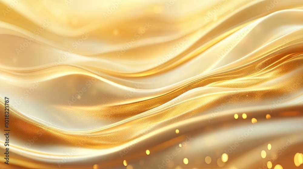 Abstract golden waves flowing smoothly across a shimmering surface, with soft light and gradients creating a luxurious scene